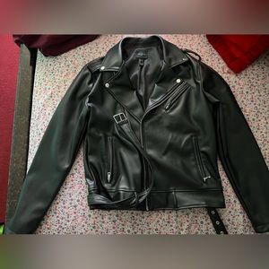 Faux leather biker jacket —-never worn